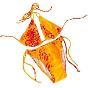 Vintage deadstock orange abstract print bikini